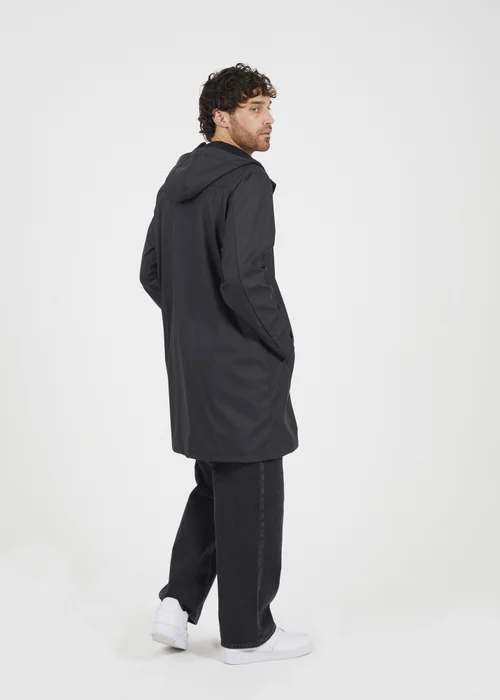 Brave Soul Black Rubberised Hooded Parka Style Jacket - S Image 2