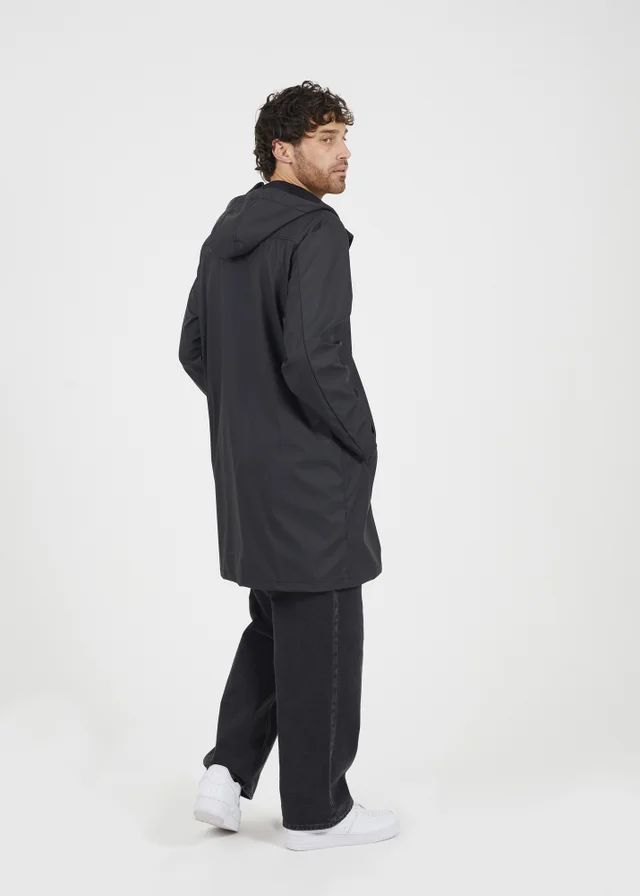 Brave Soul Black Rubberised Hooded Parka Style Jacket
