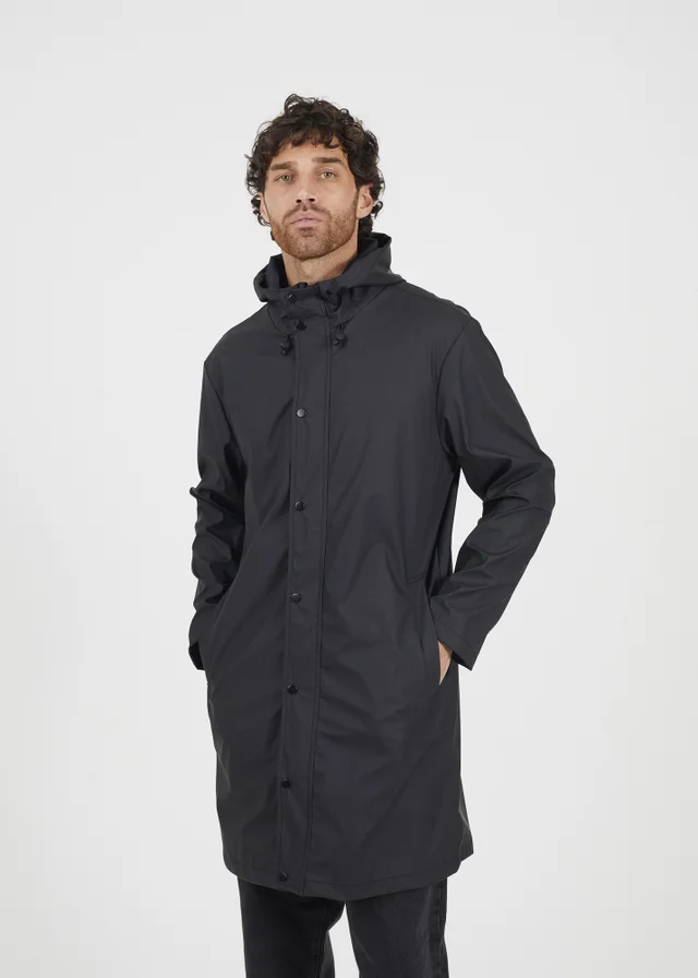 Brave Soul Black Rubberised Hooded Parka Style Jacket