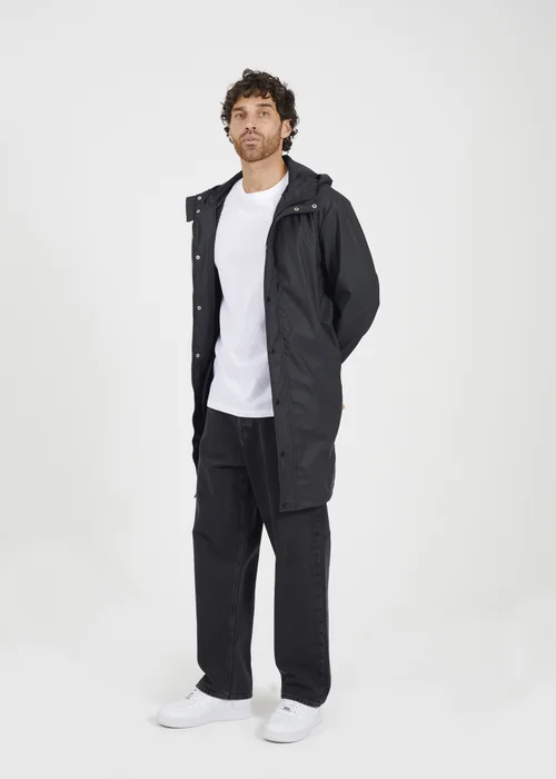 Brave Soul Black Rubberised Hooded Parka Style Jacket - S Image 4