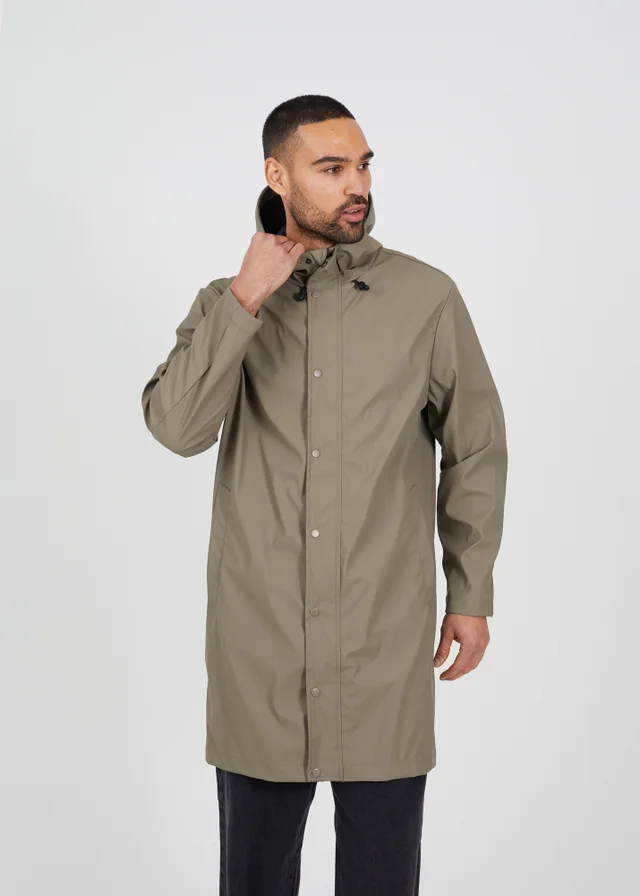 Brave Soul Taupe Rubberised Hooded Parka Style Jacket