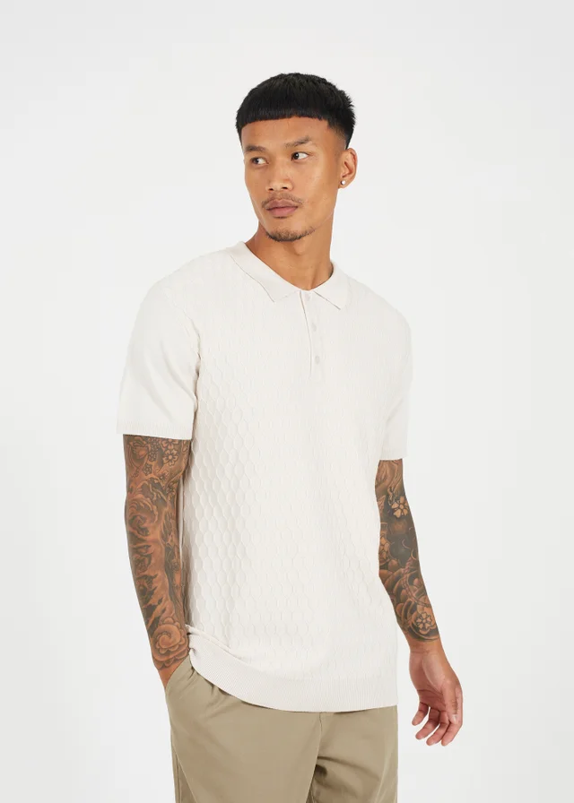 Brave Soul Sand Short Sleeve Knitted Polo Shirt