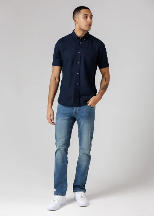 French Connection Navy Linen Blend Short Sleeve Chest Pocket Shirt - L Image 4