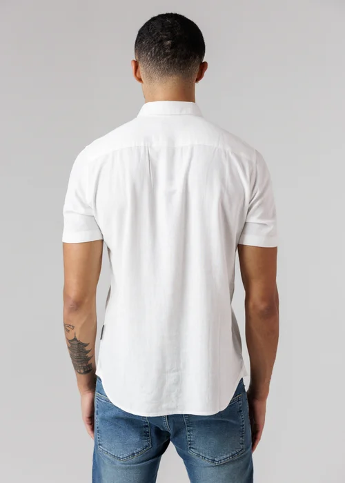 French Connection White Linen Blend Short Sleeve Chest Pocket Shirt - L Image 2