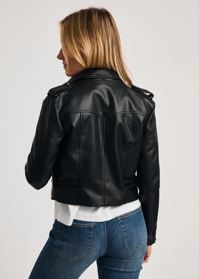 French Connection Black Faux Leather Biker Jacket
