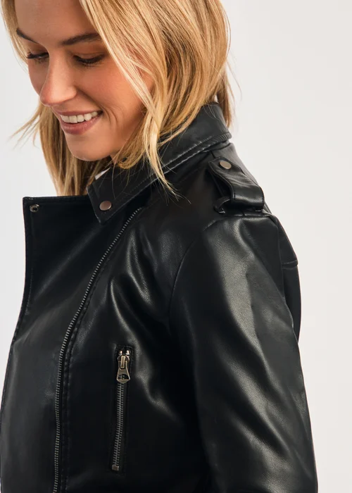 French Connection Black Faux Leather Biker Jacket - XS Image 4