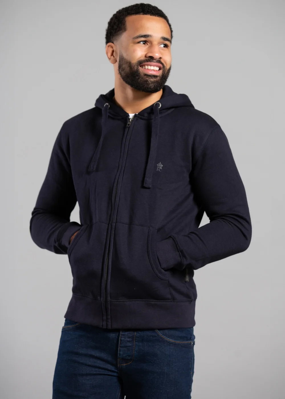 French Connection Navy Cotton Blend Zip Hoody - Large Image 1