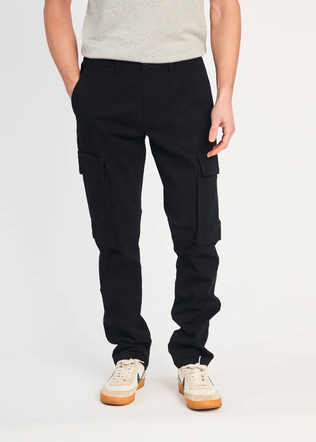 French Connection Black Cotton Relaxed Fit Turn Up Cargo Trousers