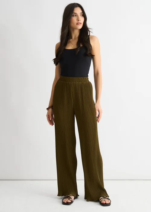 Gini London Olive Plisse Loungewear Wide Leg Trouser - L/XL Image 1