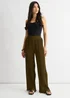 Gini London Olive Plisse Loungewear Wide Leg Trouser - L/XL Image 1