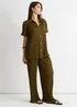 Gini London Olive Plisse Short Sleeve Oversized Shirt - Small/Medium Image 4