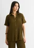 Gini London Olive Plisse Short Sleeve Oversized Shirt - Small/Medium Image 1