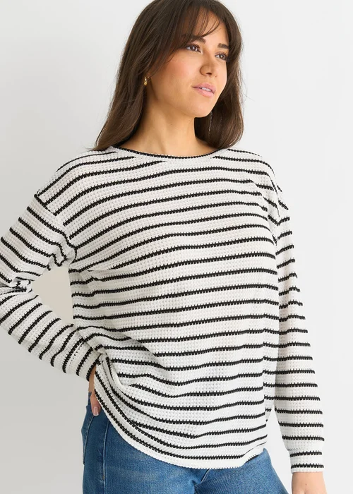 Gini London White Mono Stripe Oversized Knit Jumper - S/M Image 4