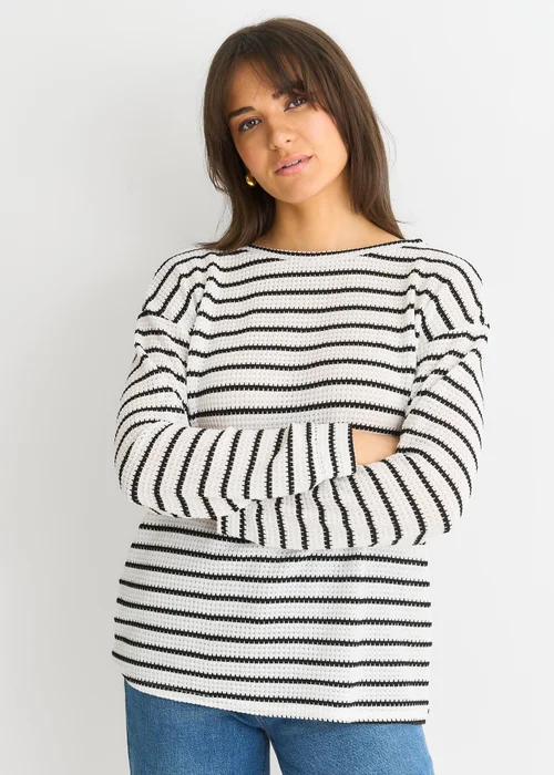 Gini London White Mono Stripe Oversized Knit Jumper - S/M Image 3