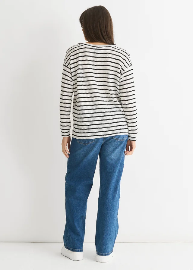 Gini London White Mono Stripe Oversized Knit Jumper