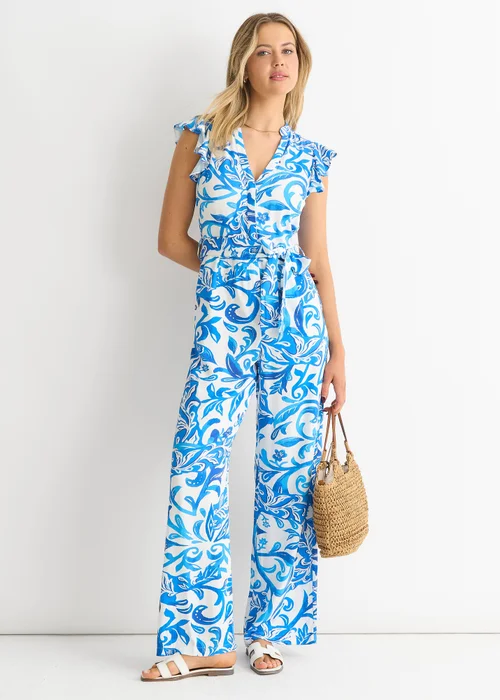 Gini London Blue Floral Ruffle Sleeeves Jumpsuit - 8 Image 1