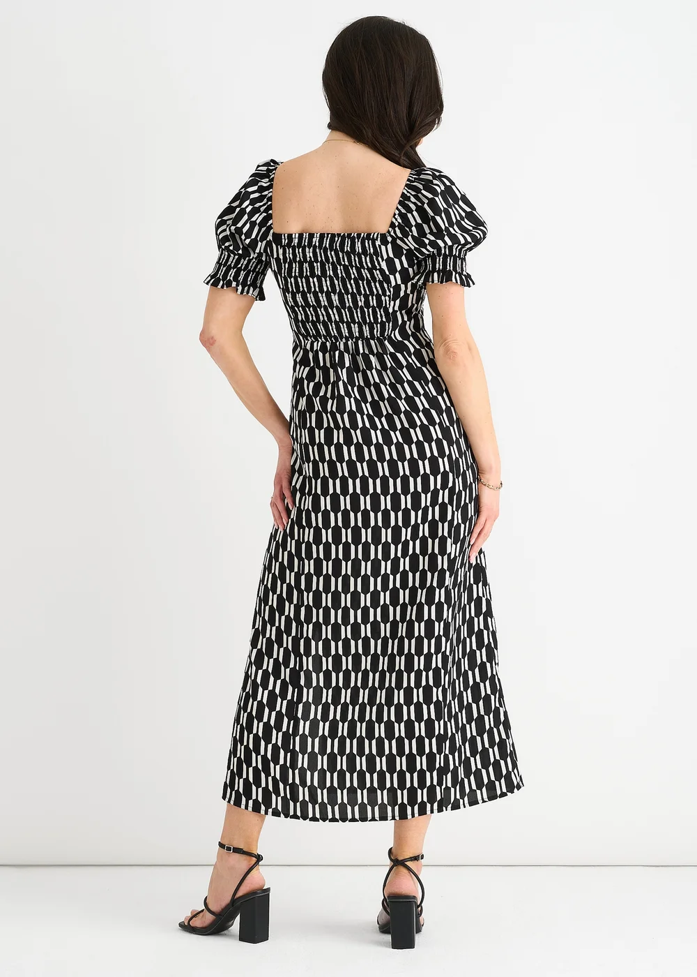Gini London Black Geo Print Square Neck Midi Dress - Size 10 Image 2