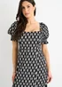 Gini London Black Geo Print Square Neck Midi Dress - Size 10 Image 3