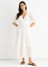 Gini London White Wrap Broderie Cotton Belted Midi Dress - 16 Image 1