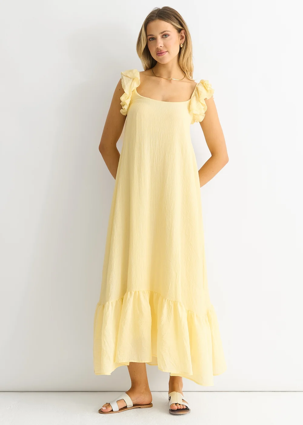 Gini London Yellow Ruffle Short Sleeve Viscose Maxi Dress - 14 Image 1