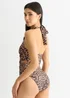 Gini London Brown Animal Print Twisted Cut Out Halter Swimsuit - Size 8 Image 4