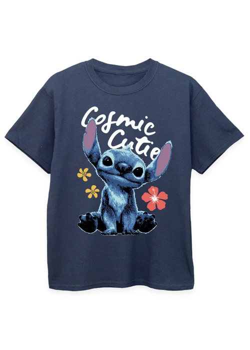 Disney Stitch Cosmic Cutie Kids Navy T Shirt (3-13 Years) - Age 7-8 Years Image 1