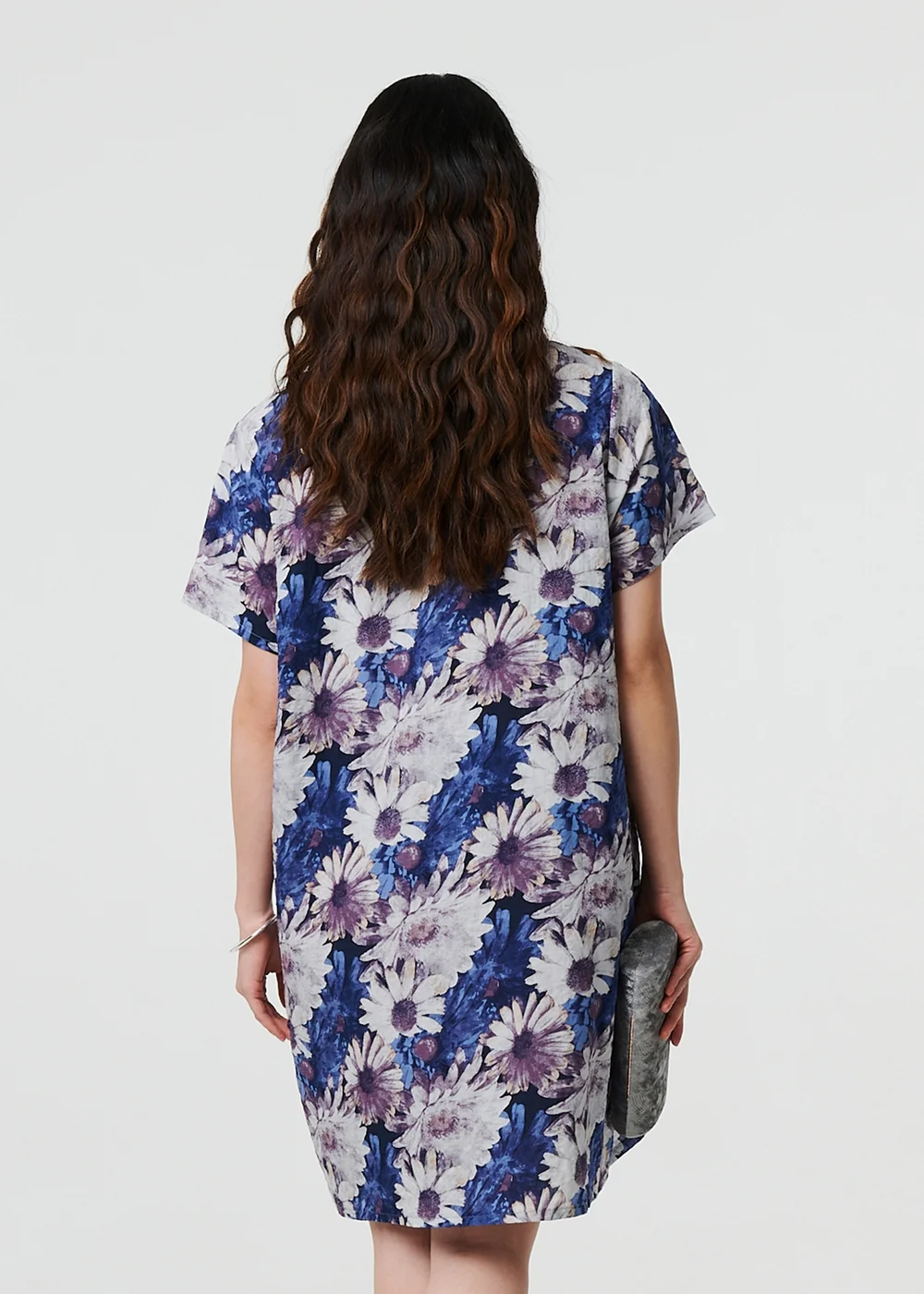 Izabel London Blue Floral Short Sleeve Knee Length Shift Dress - M Image 2