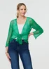 Izabel London Green Sheer 3/4 Sleeve Open Front Cardigan - One Size Image 1