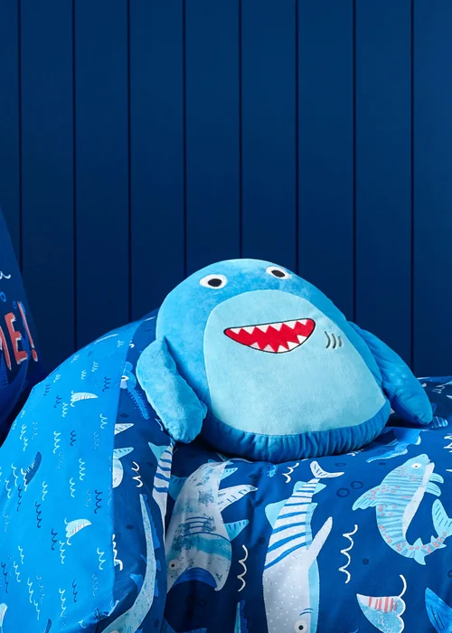 Catherine Lansfield Sheldon the Shark 3D Blue Shaped Cushion (46x42cm) - One Size Image 3