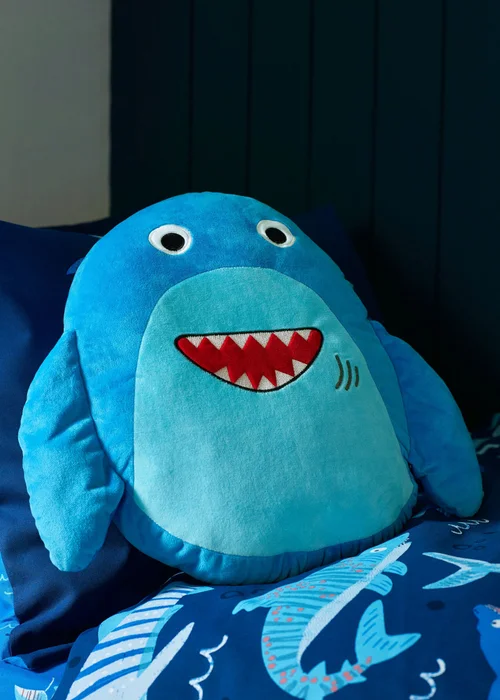 Catherine Lansfield Sheldon the Shark 3D Blue Shaped Cushion (46x42cm) - One Size Image 1