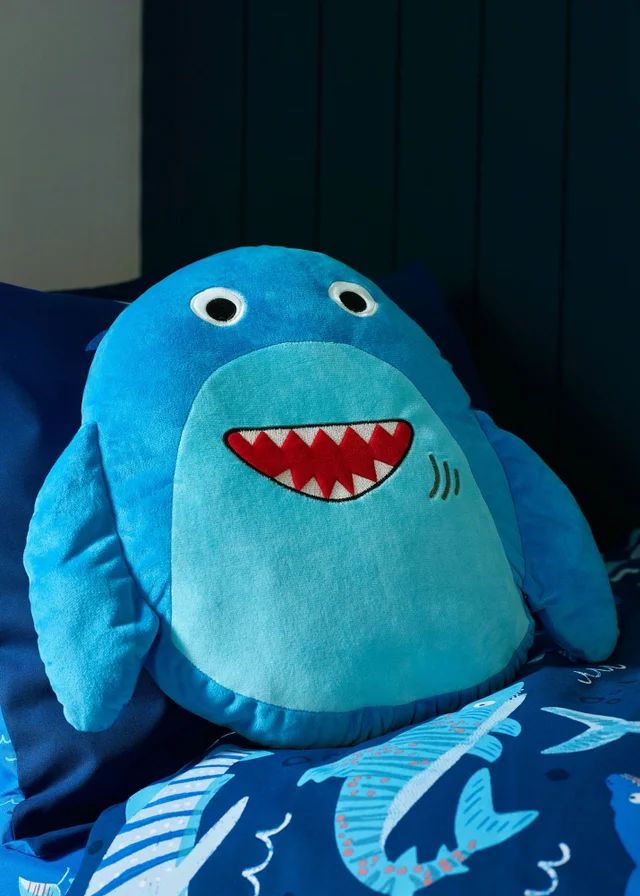 Catherine Lansfield Sheldon the Shark 3D Blue Shaped Cushion (46x42cm)