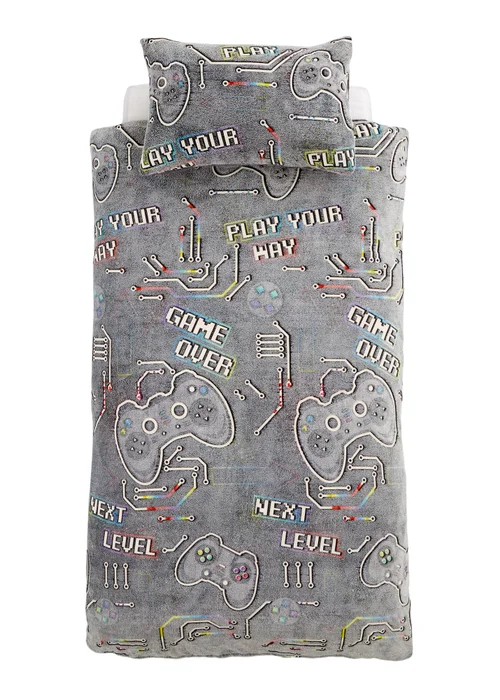 Catherine Lansfield Game Over Glow in the Black Fleece Duvet Cover Set - Single Image 5