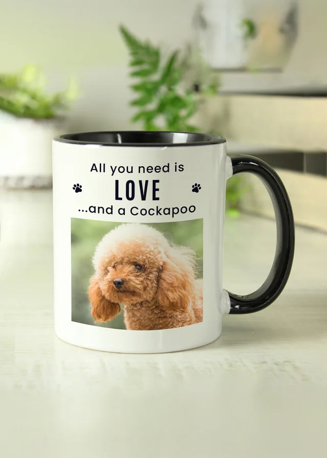 Personalised Memento Company Pet Photo Upload Black Handled Mug