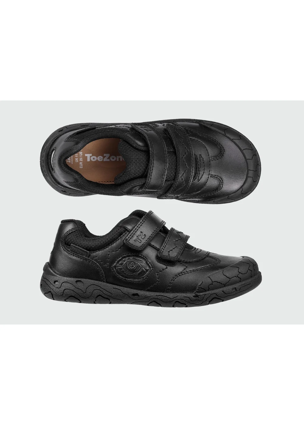 ToeZone Boys Black Luca Dinosaur Rip Tape School Shoes - Size 13 Infants Image 2