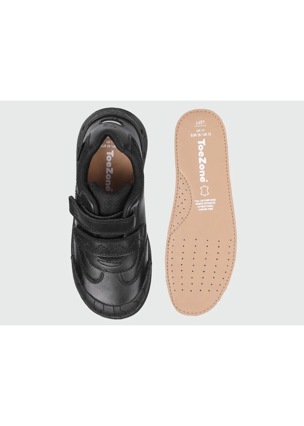 ToeZone Boys Black Luca Dinosaur Rip Tape School Shoes (Younger 8 - Older 2) - 13 Infants Image 3