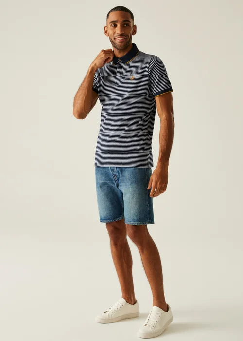 Regatta Navy Stone White Stripe Tiver Polo Shirt - S Image 3
