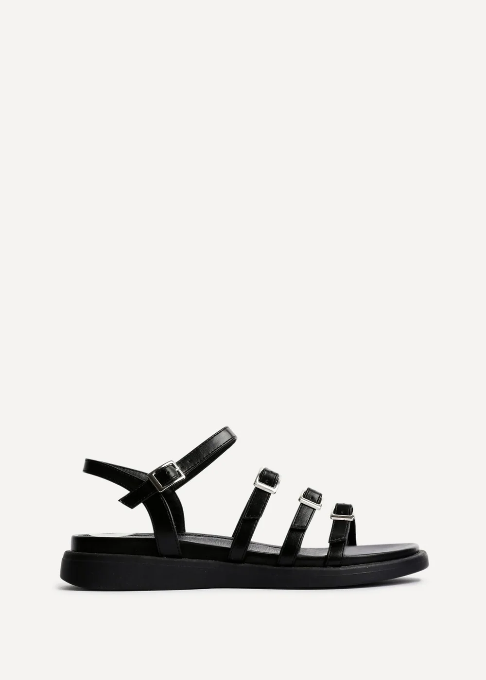 Linzi Twilight Black Faux Leather Triple Buckle Footbed Sandals - Size 6 Image 2