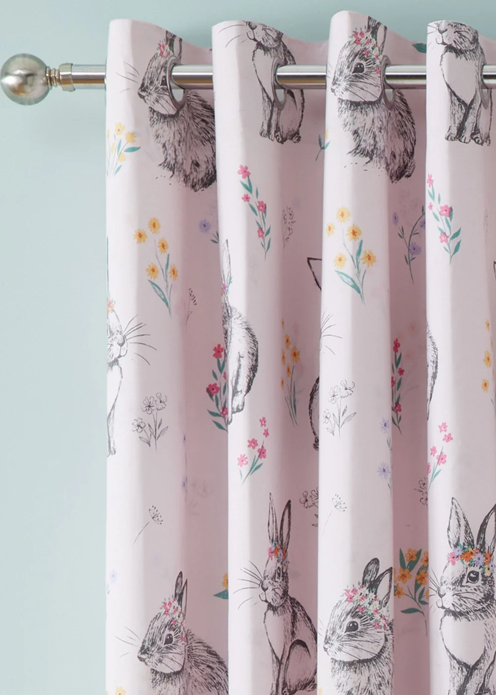 Catherine Lansfield Bunny Tails Ditsy Flowers Fully Reversible Eyelet Curtains Pink - 66W X 72D (168x183cm) Image 1