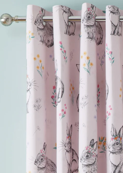 Catherine Lansfield Bunny Tails Ditsy Flowers Fully Reversible Eyelet Curtains Pink - 66W X 72D (168x183cm) Image 1