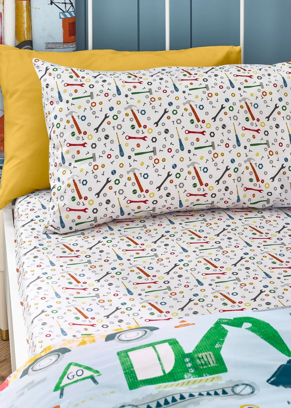 Catherine Lansfield Kids Blue Digger Dreams Fitted Sheet - Junior Image 1