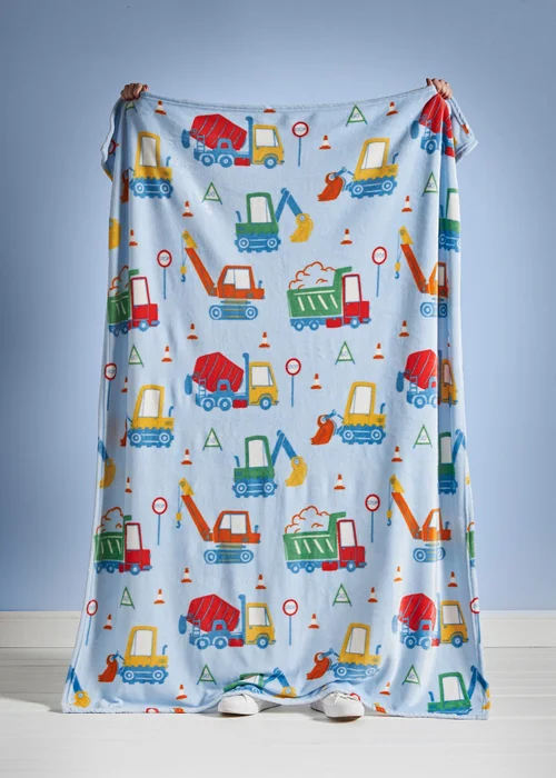 Catherine Lansfield Kids Digger Dreams Cosy Blue Fleece Blanket Throw - One Size Image 2