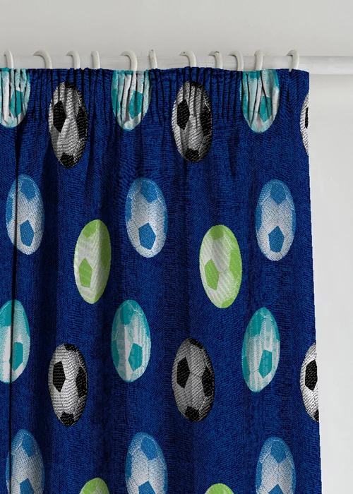 Catherine Lansfield Kids Football Lined Pencil Pleat Curtains Blue - 66W X 72D (168x183cm) Image 1