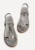 Linzi Saylor Pewter Faux Leather Textured T Bar Sandals - Size 6 Image 4