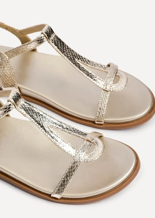 Linzi Saylor Gold Faux Leather Textured T Bar Sandals - Size 4 Image 4