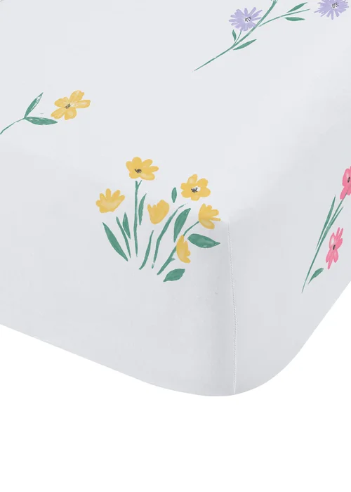 Catherine Lansfield White Bunny Tails Ditsy Flowers Fitted Sheet - Single Image 3