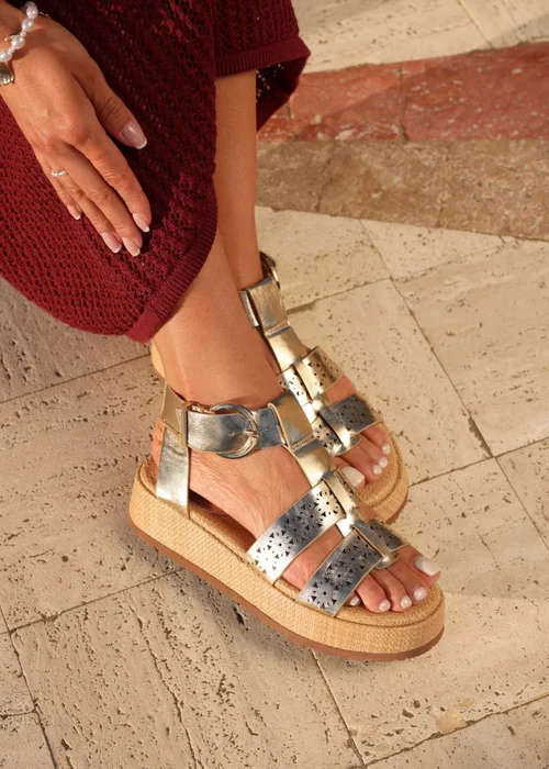 Linzi Sunkissed Gold Faux Leather Gladiator Flatform Sandal - Size 5 Image 1