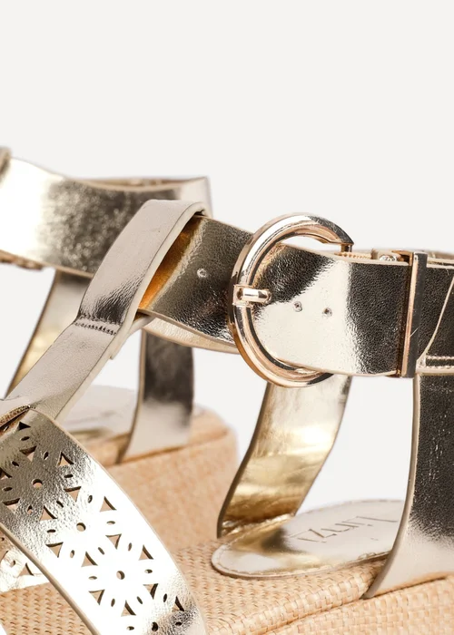 Linzi Sunkissed Gold Faux Leather Gladiator Flatform Sandal - Size 5 Image 4