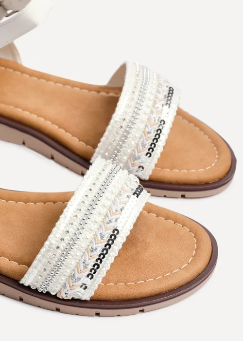Linzi Halo White Weaved Embellished Flat Sandals - Size 4 Image 4