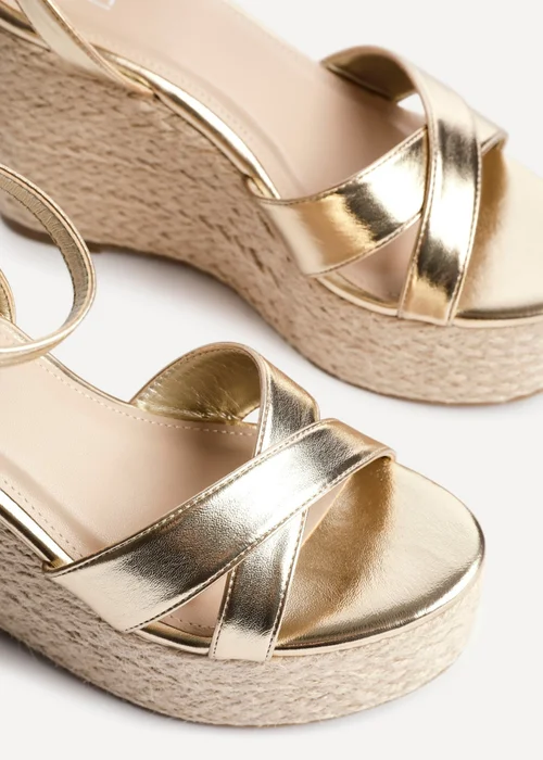 Linzi Tahiti Gold Faux Leather Crossover Espadrille Wedge - Size 7 Image 4