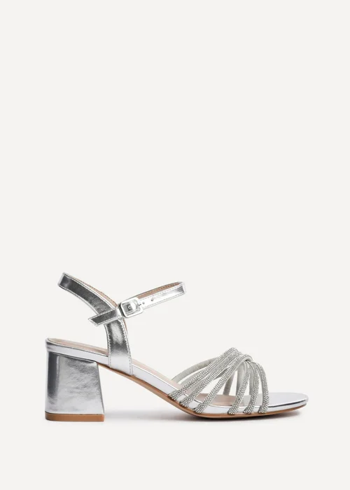 Linzi Gracie Silver Faux Leather Diamante Crossover Heeled Sandals - Size 3 Image 2